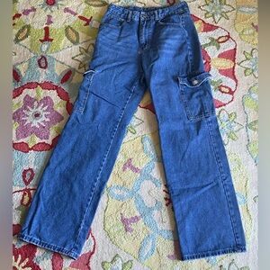 dark wash baggy cargo pants